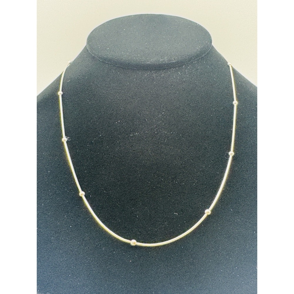 925 Sterling Silver Station Necklace Ball Bead Snake Chain Vintage